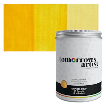 Open in modal - Tomorrow's Artist Eco-Friendly Standard Body Acrylic Paint - Gaviota Gold, 250 ml jar and swatch