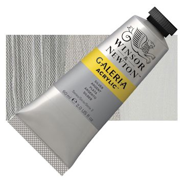 Open in modal - Winsor & Newton Galeria Flow Acrylic - Silver, 60 ml tube and swatch