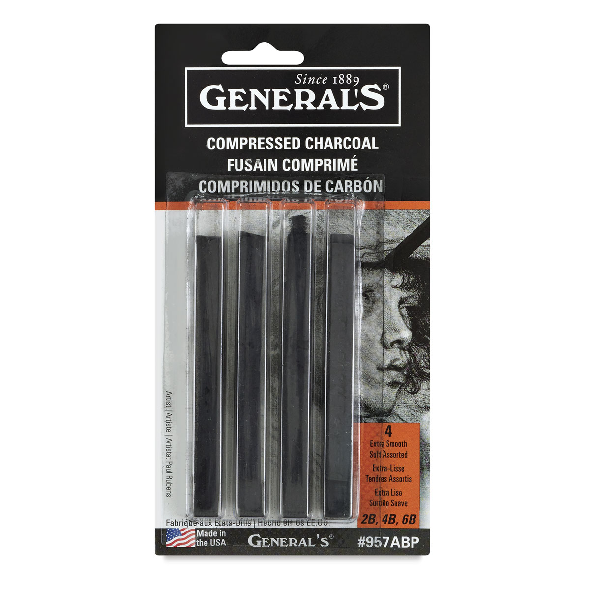 General Compressed Charcoal Stick 2B 2/Pk 