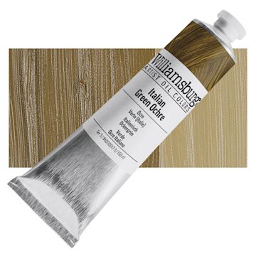 Open in modal - Williamsburg Handmade Oil Paint - Italian Green Ochre, 150 ml tube and swatch