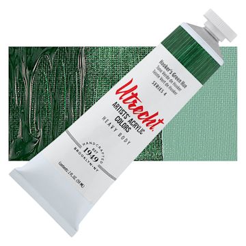 Open in modal - Utrecht Artists' Acrylic Paint - Hooker's Green, 2 oz tube and swatch