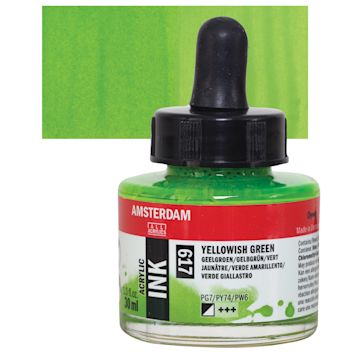 Open in modal - Amsterdam Acrylic Ink - Yellowish Green, 30 ml bottle and swatch