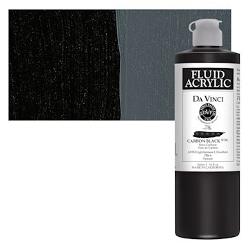 Open in modal - Da Vinci Fluid Acrylic Paint - Carbon Black, 16 oz bottle and swatch