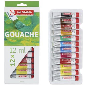 Open in modal - Talens Art Creation Gouache - Set of 12, Assorted Colors, 12 ml, packaging with contents