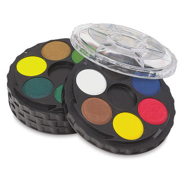 Watercolor Wheel, shown with 3 stacked and the palette lid