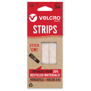 Velcro Brand ECO Collection Strips, White, Pkg of 8, 2-1/2" x 3/4", Front Of Package