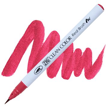 Open in modal - Kuretake Zig Clean Color Real Brush Pen - Wine Red pen and swatch