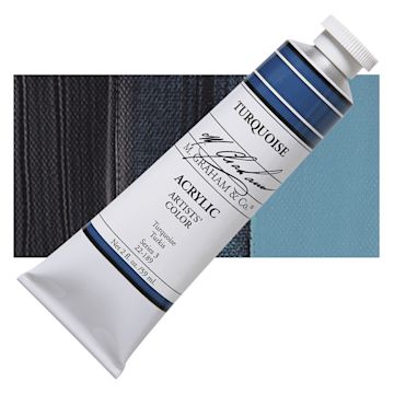 Open in modal - M. Graham Artists' Acrylic - Turquoise, 2 oz tube and swatch