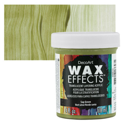 DecoArt Wax Effects Acrylic Paint - Sap Green, 4 oz Jar with swatch