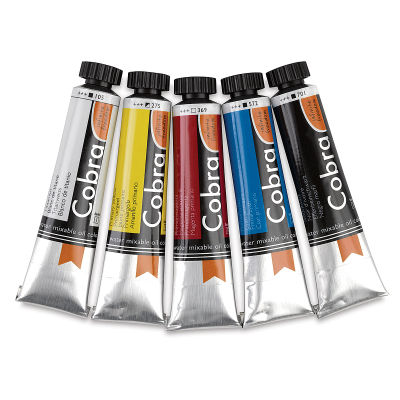 Royal Talens Cobra Water Mixable Oil Color Sets - Introductory Set of 5 colors shown upright