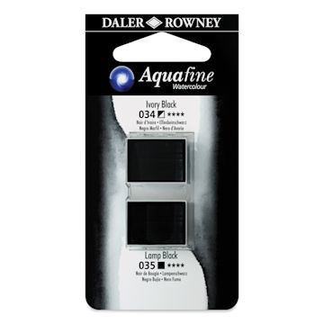 Open in modal - Daler-Rowney Aquafine Watercolors - Set of 2, Ivory Black and Lamp Black, Half Pan