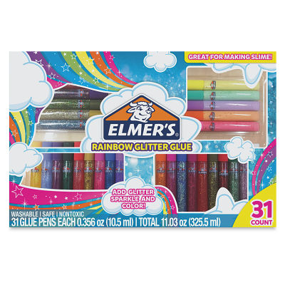 Elmer's Rainbow Glitter Glue Pen Sets - Front of package of 31 pc Glitter Glue set
