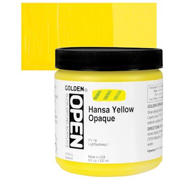 Open in modal - Golden Open Acrylic - Hansa Yellow Opaque, 8 oz Jar and swatch