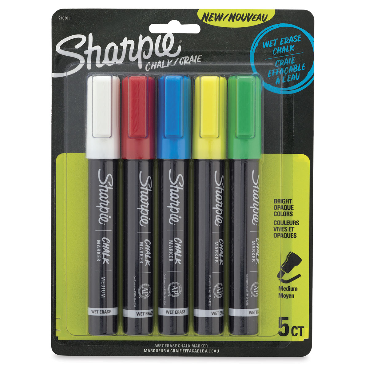 Sharpie Wet-Erase Chalk Marker, Medium Bullet Tip, Assorted, 5/Pack