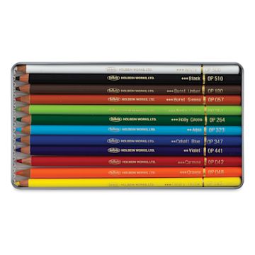 Open in modal - Holbein Artists' Colored Pencils - Basic Tones, Set of 12, Tin Box