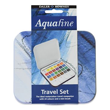Open in modal - Daler-Rowney Aquafine Watercolors - Set of 24 Mini Travel, Assorted Colors, Half Pan front of package