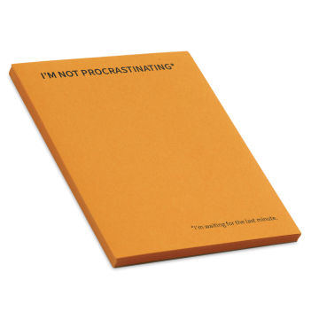 Public School Paper Co. Notepad - Orange, Not Procrastinating (front of pad, angled view)