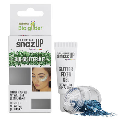 Snazaroo Bio Glitter Kit - Ocean Blue (Glitter and Fixer Gel next to kit)