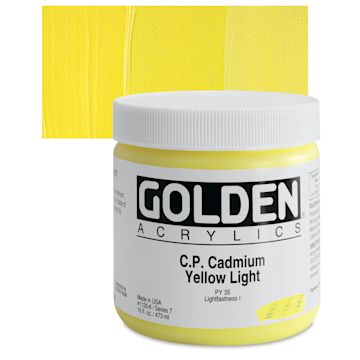 Open in modal - Golden Heavy Body Artist Acrylic - Cadmium Yellow Light, 16 oz Jar and swatch