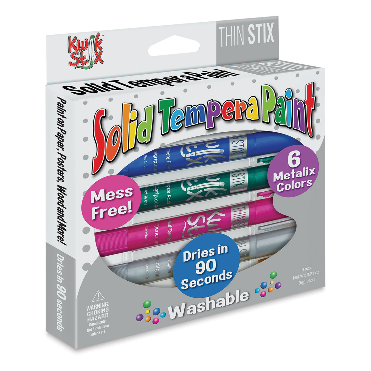 Kwik Stix™ Solid Tempera Paint Sticks, Primary Colors, 6 Per Pack, 6 Packs