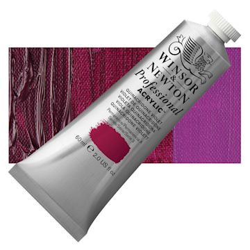 Open in modal - Winsor & Newton Professional Acrylic Paint - Quinacridone Violet, 60 ml tube and swatch