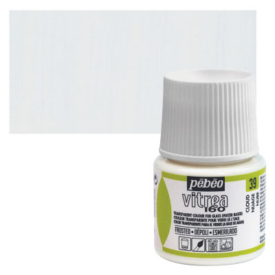 Pebeo Vitrea 160 Glass Paint - Cloud White, Frosted, 45 ml bottle (swatch and bottle)