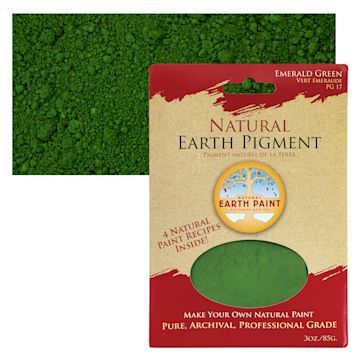 Open in modal - Natural Earth Paint Earth & Mineral Pigment - Emerald Green, 3 oz package and swatch