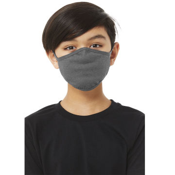 Bella Canvas Kids Reusable Face Mask - Front view of Child in Deep Heather Mask