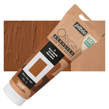 Open in modal - Pebeo Origin Acrylic Paint - Raw Sienna, 120 ml tube and swatch