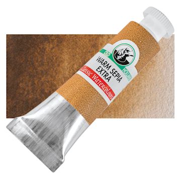 Open in modal - Old Holland Classic Artist Watercolor - Warm Sepia Extra, 6 ml tube and swatch