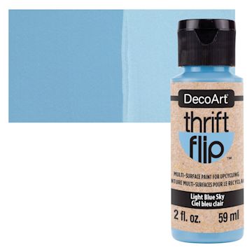 Open in modal - DecoArt Thrift Flip Multi-Surface Paint - Light Blue Sky, 2 oz bottle and swatch
