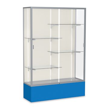 Open in modal - Waddell Spirit Series Display Case - 72" x 48" x 16", Satin Finish/Royal Blue Base, Aluminum
