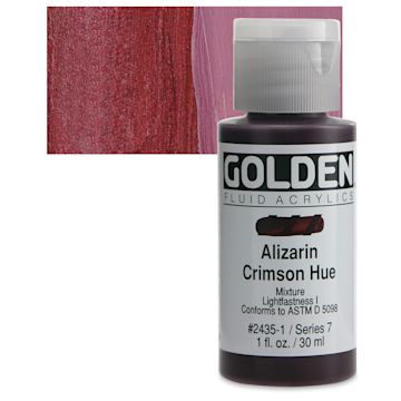 Open in modal - Golden Fluid Acrylic - Alizarin Crimson Historical Hue, 1 oz bottle and swatch
