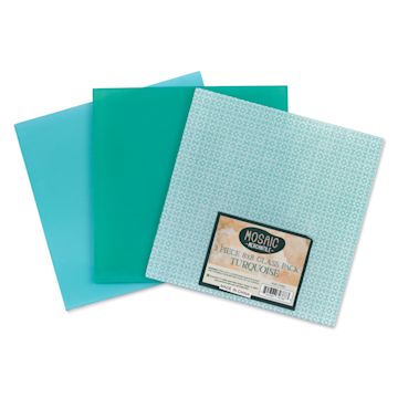 Open in modal - Mosaic Mercantile Opalescent Glass Pack - Turquoise, 8" x 8", Pkg of 3, fanned out