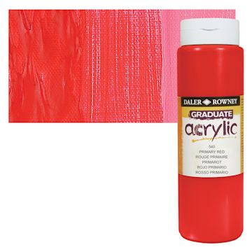 Open in modal - Daler-Rowney Graduate Acrylic Paint - Primary Red, 500 ml bottle and swatch