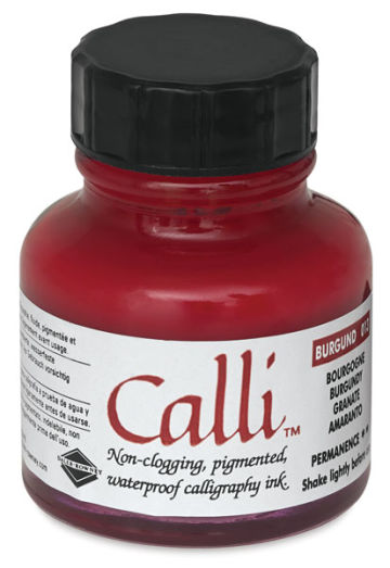 Daler-Rowney Calli Calligraphy Inks - Front of 1 oz bottle of Burgundy Ink 