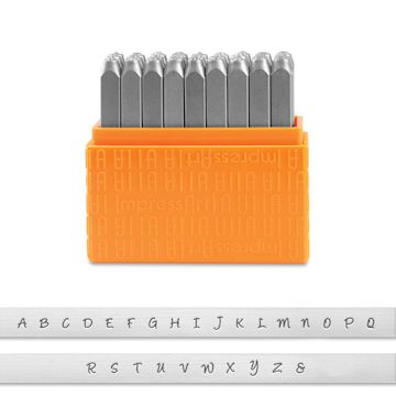 Open in modal - ImpressArt Letter and Number Stamp Sets - Front view of open Uppercase Bridgett font set with type