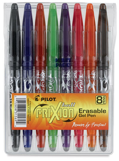 Frixion Erasable Gel Pen Set - Front view of set of 8 pen package