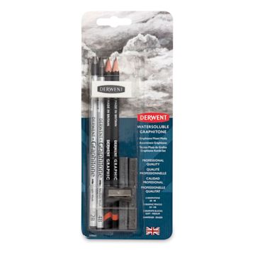 Open in modal - Derwent Graphitone Water Soluble Pencil Set - Front view of blister package of 4 pencils