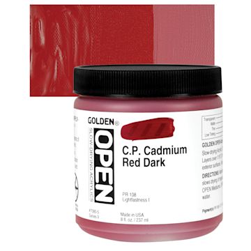 Open in modal - Golden Open Acrylic - Cadmium Red Dark, 8 oz Jar and swatch