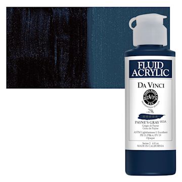 Open in modal - Da Vinci Fluid Acrylic Paint - Payne's Gray, 4 oz bottle and swatch