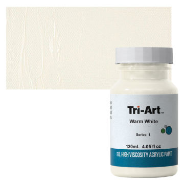 Tri-Art High Viscosity Artist Acrylic - Warm White, 120 ml jar with swatch
