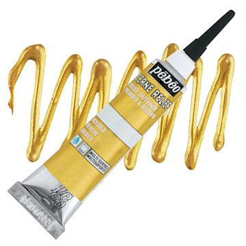 Open in modal - Pebeo Vitrail Paint Outliner - Rich Gold Outliner, 20 ml tube and swatch