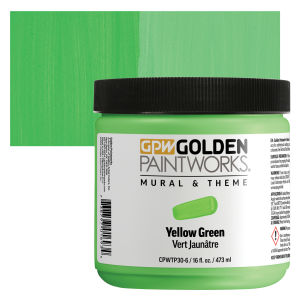 Golden Paintworks Mural and Theme Acrylic Paint - Yellow Green, 16 oz, Jar with swatch