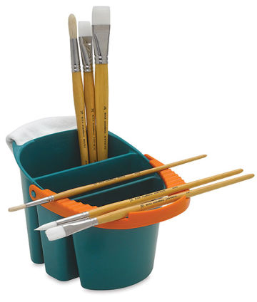 Mijello Water Bucket - Top view showing 3 compartments accessorized with Brushes, Cloth, not included