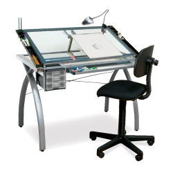 Studio Designs Futura Craft Station- Silver Frame, Blue Glass (Chair & lamp not included.)