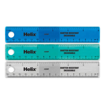 Helix Shatter Resistant Ruler - Closeup of 3 rulers showing measurements