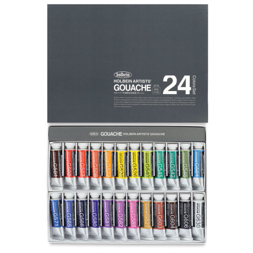 Holbein Artists' Gouache Set - Set of 24 assorted Colors, 15 ml tubes
