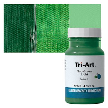 Open in modal - Tri-Art High Viscosity Artist Acrylic - Sap Green Light, 120 ml jar and swatch