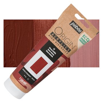 Open in modal - Pebeo Origin Acrylic Paint - Burnt Sienna, 120 ml tube and swatch